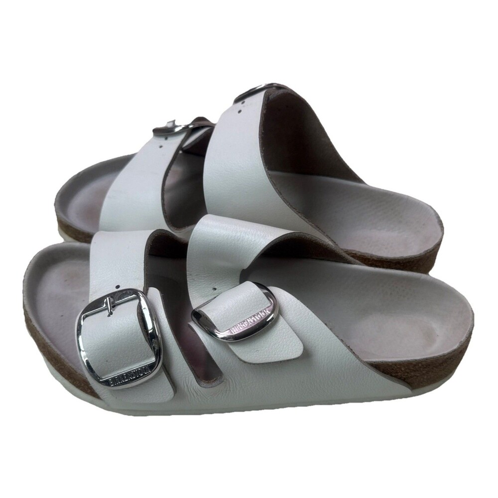 Birkenstock Arizona Big Buckle White Leather Sandals Slides- Size 39 8-8.5 - Picture 4 of 9